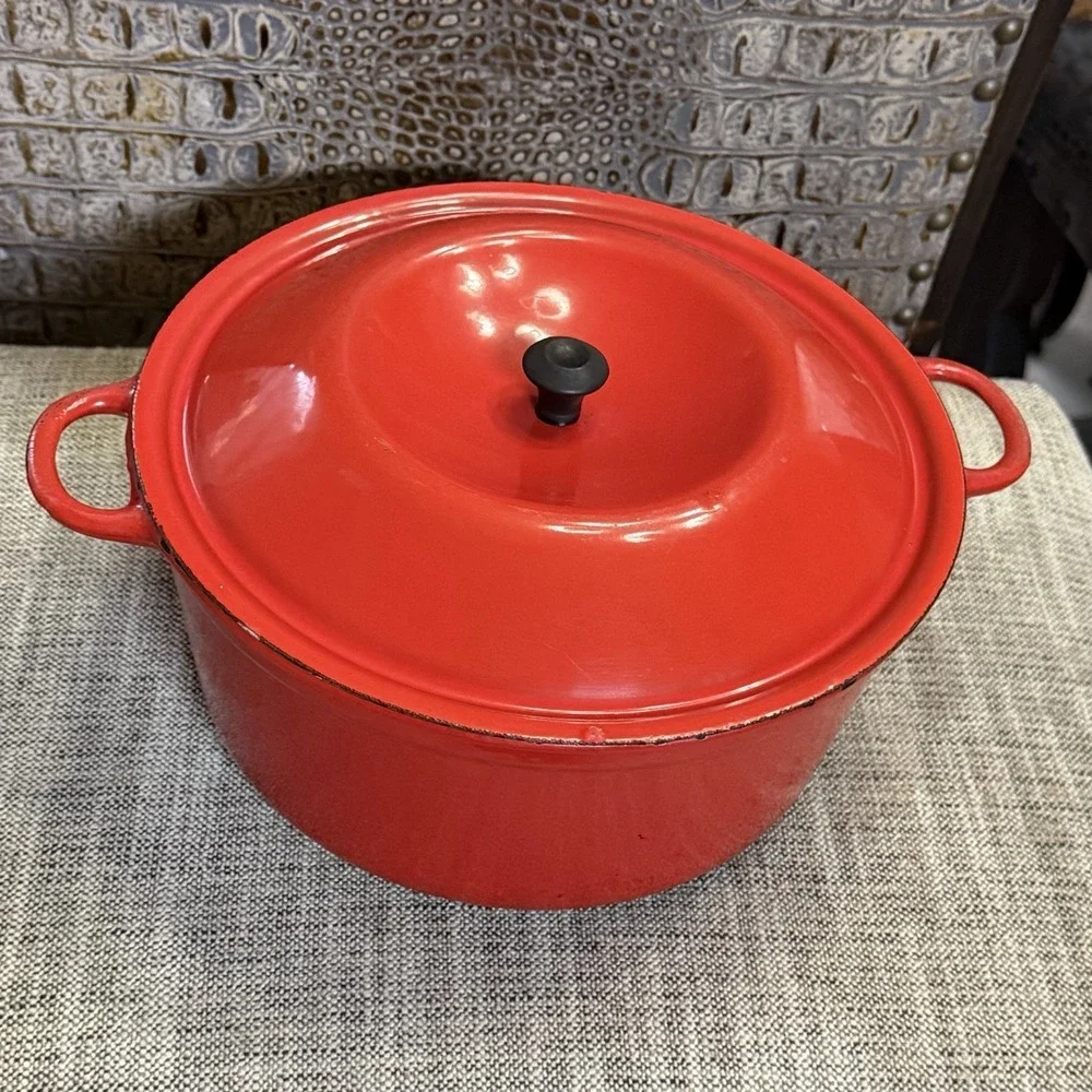 Rare Rosenlew, Finland Large Red Cast Iron Pot With Lid 1958